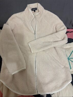 Express Women's Cream Teddy Sherpa Zip Jacket